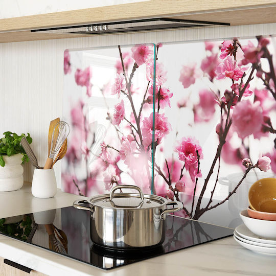 Glass Kitchen Board Counter Protection Plum Flower 2x40x52 Cm