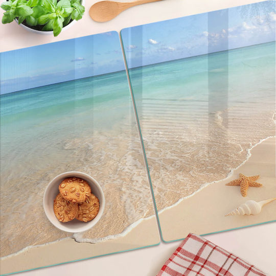Glas Schneidefläche Schutzplatte Für Küchenarbeitsplatte Seesterne Am Strand 2x40x52 cm