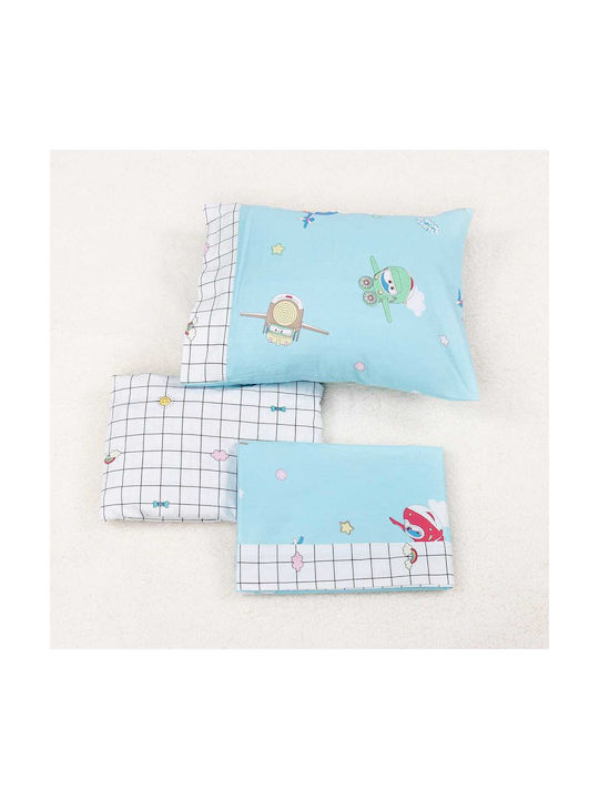 Beauty Home Set Cu Cauciuc Lenjeri De Patut Bebe Albastru Deschis 70x140cm