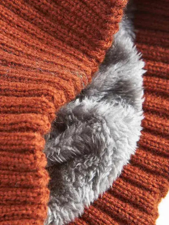 Frauen Set mit Beanie Gestrickt in Braun Farbe