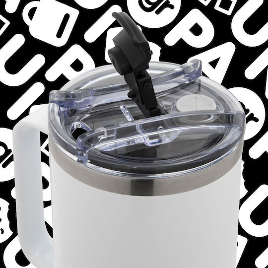 Koupakoupa Rontinei Handled Tumbler Thermos Stainless Steel / Plastic BPA Free 1.2lt Brown with Straw and Handle
