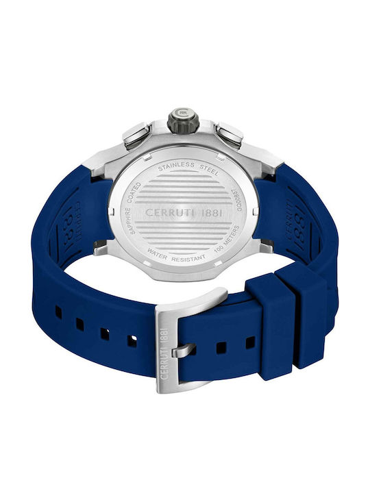 Cerruti Lucardo Men's Watch Chronograph Battery with Blue Rubber Strap