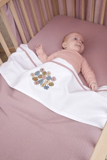 Meyco Vintage Flower Baby Sheet Crib Cotton Lilac 150x100cm