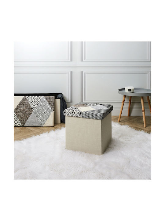 Stool For Living Room Collapsible With Storage Space Upholstered with Fabric Multicolor Grey/Cream 38x38x38cm