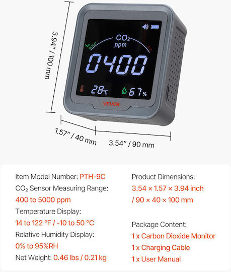 Vevor EYHTJCQEYHTJ6E2DT001V9 Gas Meter CO2