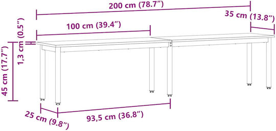 Dining Room Bench with Wooden Surface Gray 200x35x45cm