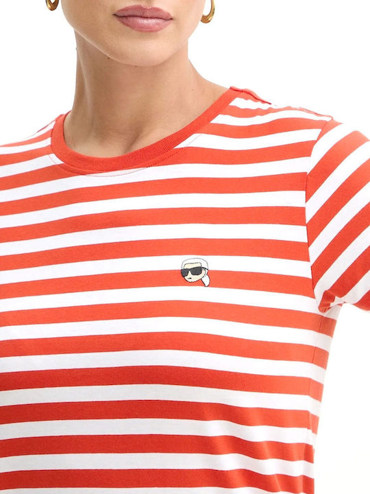 Damen T-Shirt Gestreift White-orange