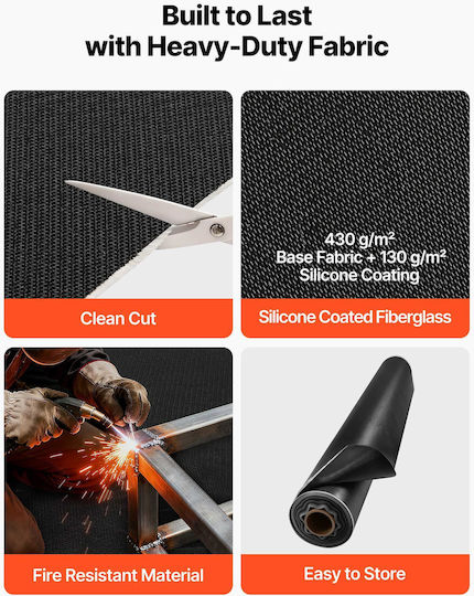 Vevor Welding Blanket Roll 45.7 X 1.5m Silicone Coated Fiberglass Welding Blanket Heat Resistant Up To 1800°F 982°C Safety Blankets Fireproof Insulating Carpet Roll