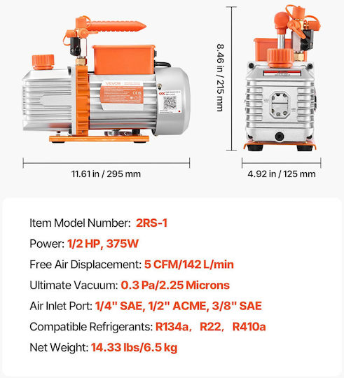 Vevor Vacuum Pump XPSZKBSJ12HPDKH2D001V2