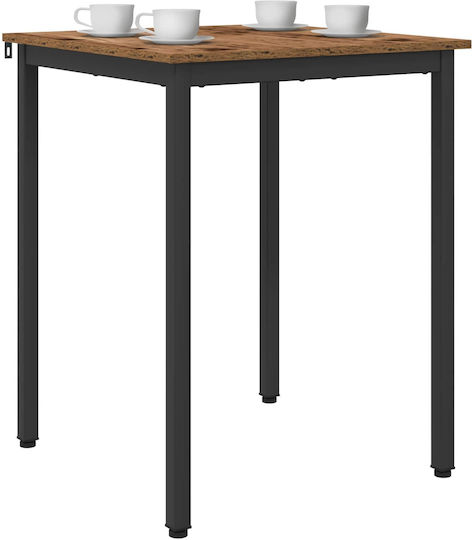 Table Dining Room Wooden with Metal Frame Brown 60x60x75cm