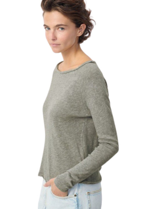 Women's Blouse Cotton Long Sleeve with Boat Neckline Gray