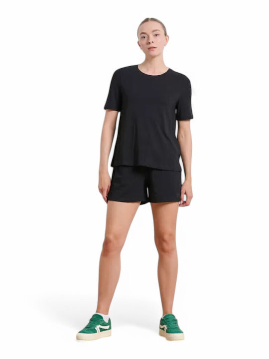 Women's Athletic Blouse Short Sleeve with Sheerness Black