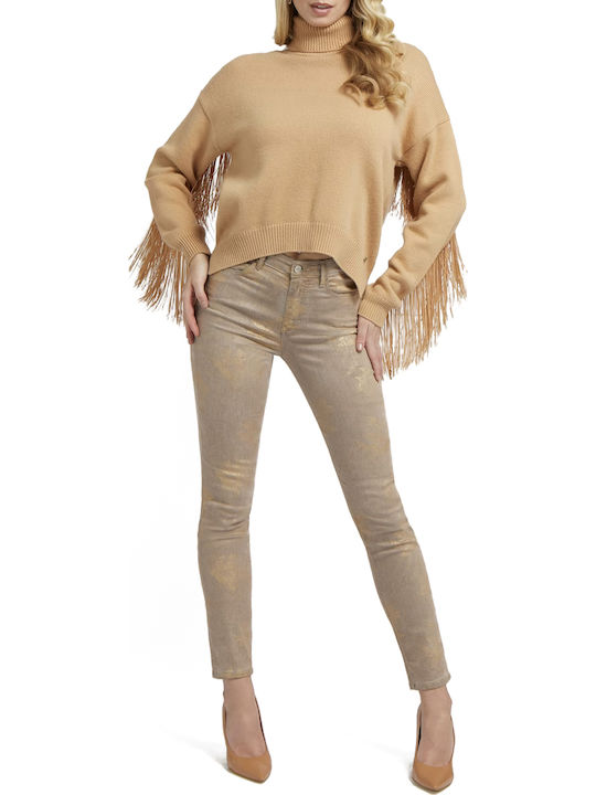 Women's Blouse Long Sleeve Turtleneck Beige
