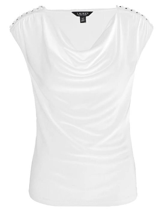Priyanne Women's Summer Blouse Cotton Sleeveless Drape White
