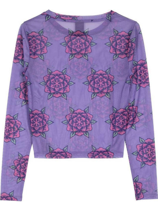Women's Blouse Long Sleeve Floral Purple