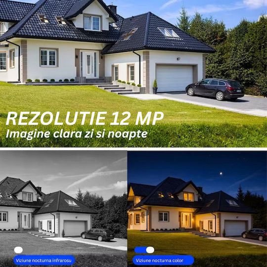 Taggo ES-SOLAR-XLGB-HL-BLACK-4G IP Cameră de Supraveghere Wi-Fi/4G 12MP Rezistentă la apă Pe baterii cu Comunicare Bidirecțională și Lentilă 4mm