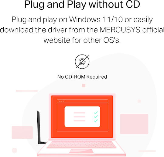 Mercusys Mu6h Αντάπτορας Δικτύου USB με Ασύρματη Σύνδεση Wi-Fi 200Mbps (Πρότυπο v1.3)