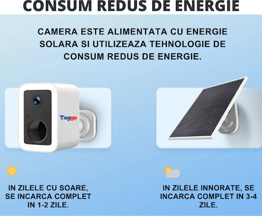 Taggo TAG554-SOLAR-WIFI-3MP Cameră De Supraveghere IP Wi-Fi Full HD+ 3MP Rezistentă La Apă Cu Baterie Și Comunicare Bidirecțională