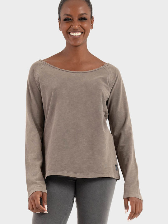 Women's Blouse Cotton Long Sleeve Light Brown