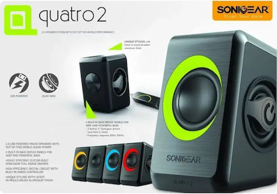 Sonic Gear Quatro 2 Компютърни тонколони 2.0 с мощност 6W в Червен цвят