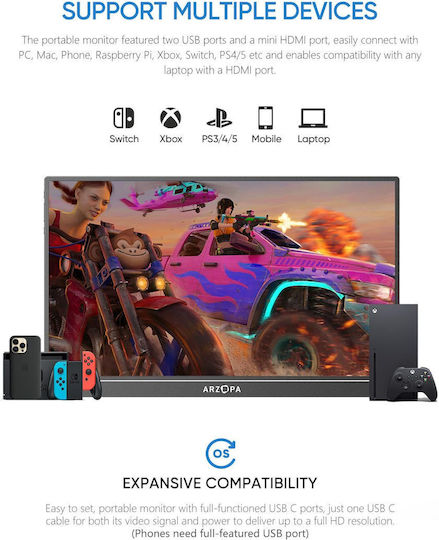 Arzopa Z1FC IPS HDR Φορητό Monitor 16.1" FHD 1920x1080 144Hz