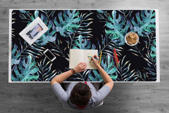 Desk Pad Decorative Print Dark Leaves 100x50 Cm