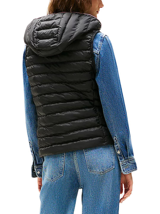 Κοντό Γυναικείο Αμάνικο Puffer Μπουφάν για Χειμώνα Μαύρο