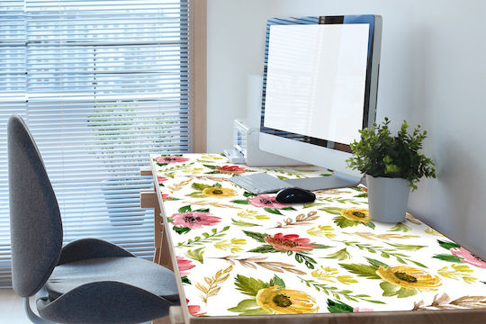 Vinyl Unterlage Tastatur & Maus Aquarell Blumen 100x50 cm