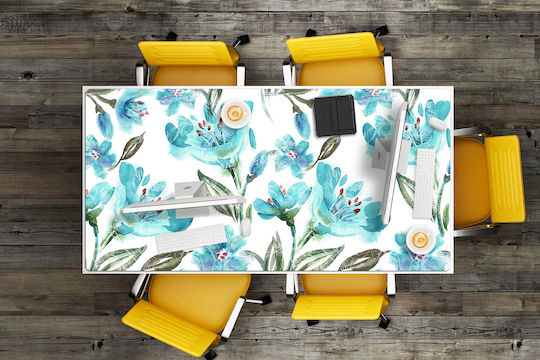 Tulup Schreibtischunterlagen Tastatur Maus Türkis Blumen 90x45 cm