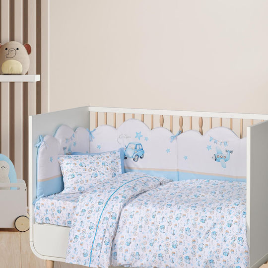 Das Home Fun 4918 Baby Sheets Set Crib Cotton Ochre, Blue, White White 130x170cm 3pcs