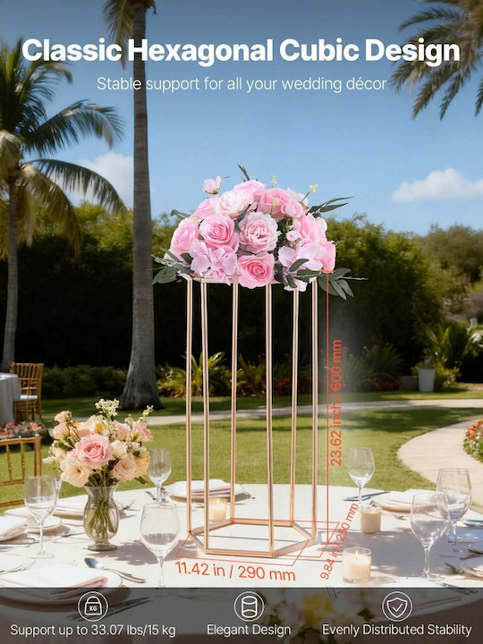 Wedding Flower Base Vevor 10 Pieces Flower Base Column 60cm Flower Bases Acrylic Laminate Hexagonal Cubic Flower Display Base Wedding Party Birthday Home Gold Centerpiece Bases