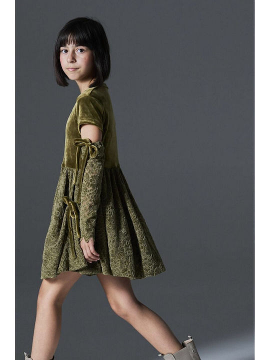 Children's Dress Velvet Olive