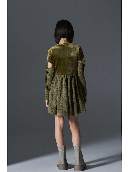 Children's Dress Velvet Olive