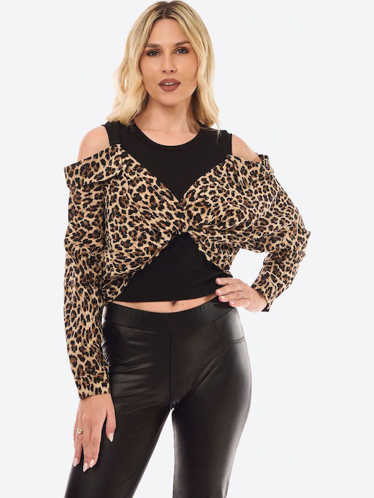 Damen Bluse Tierdruck Black