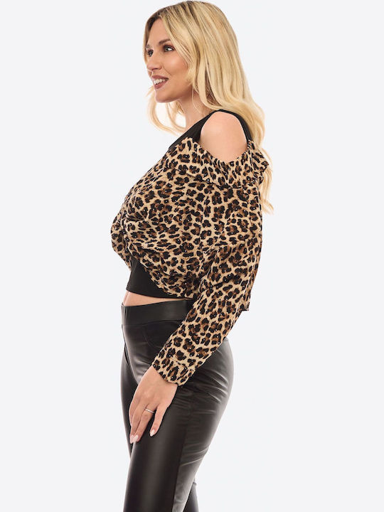 Damen Bluse Tierdruck Black