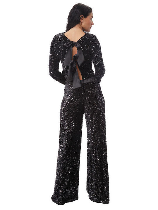 Black Velour Pantaloons With Sequins
