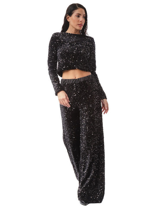 Black Velour Pantaloons With Sequins