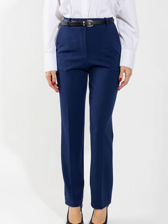 Dama Tesatura Pantaloni cu Croială Dreaptă Navy Blue