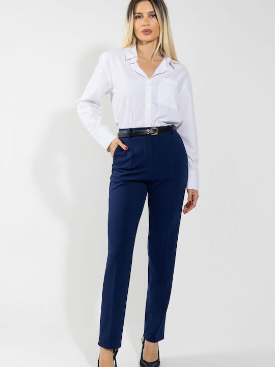 Dama Tesatura Pantaloni cu Croială Dreaptă Navy Blue