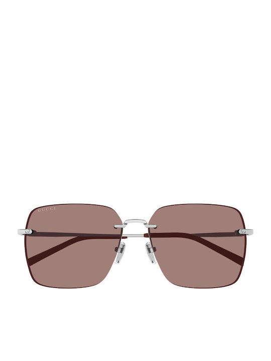 Gucci Damen Sonnenbrille mit Silber Metall Gestell und Rot Linse GG1955SA 003