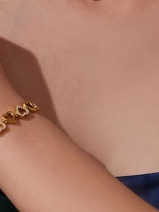 Women's Bracelet with design Heart made of Steel Gold Plated with Zircon
