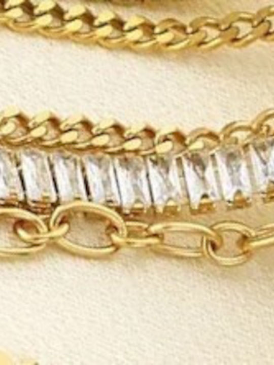 Women's Bracelet Chain made of Steel Gold Plated with Zircon