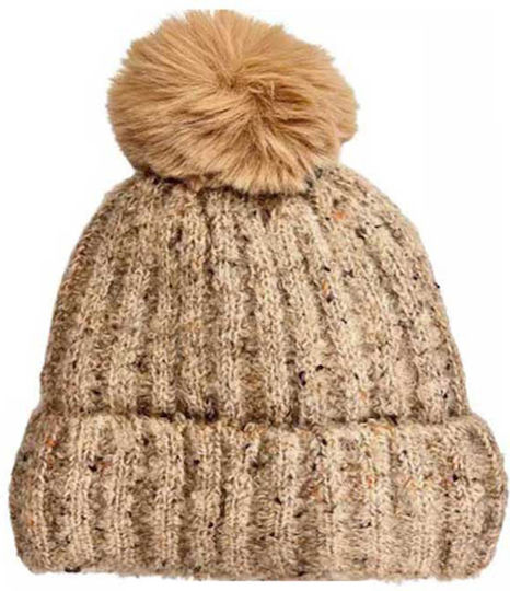 Frauen Set mit Beanie Gestrickt in Braun Farbe