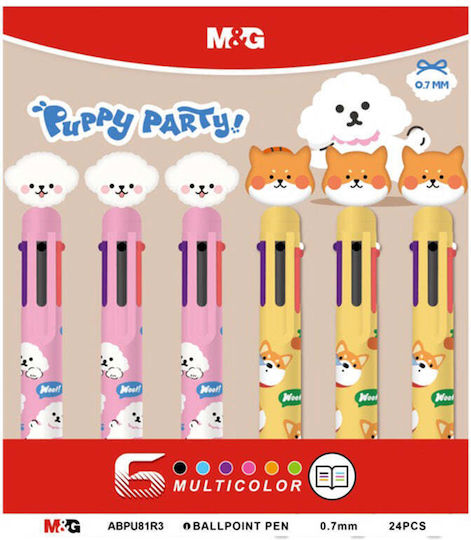 M&g Химикали Химикалка Puppy Party 6 Цвета 1 0,7 Мм 2 Дизайна 1 Брой