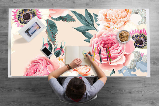 Decorative Protective Desk Pad Home Office Flowers Pastel 100x50 Cm