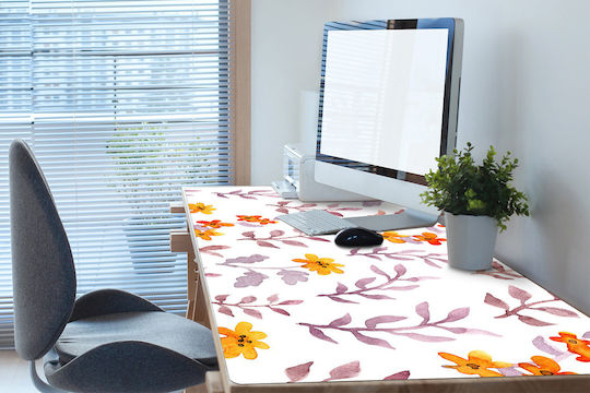 Dekorative Schreibtischunterlage Home Office Mit Gemalten Blumen 100x50 Cm