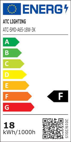 ATC LED Bulb 18W 133mm For E27 Socket And A65 Shape Warm White 1850lm