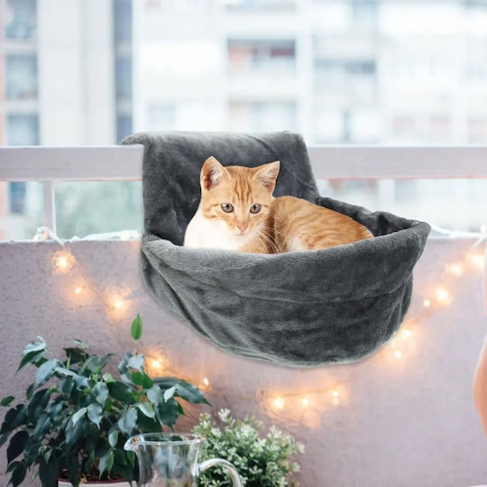Hammock – Round Cat Bed Hook – L45.5xW39xH34cm – Velvet Plush Fabric – Metal Frame – Gray