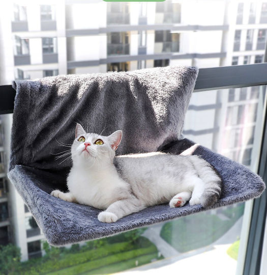 Cat Hammock & Window Bed L-shape M45xW30xH24.5cm Velvet Fabric Metal Frame Gray