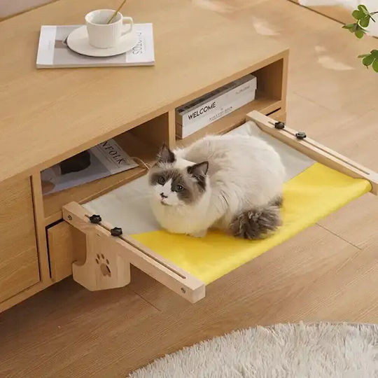 Hammock Cat Bed Adjustable Wooden Base M55xW38xH17.5cm Teddy Fleece Black and White